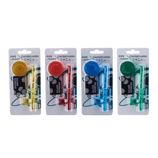 Champ:High Glass Pipe + 5-Screen + Grinder - 12 Stk