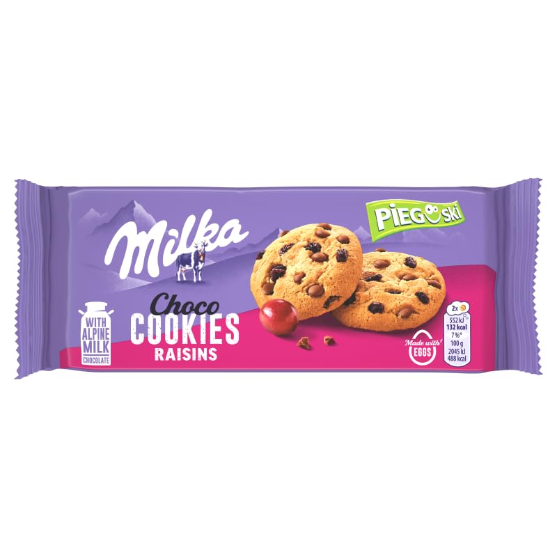 MILKA PIEGUSKI CHOCOLATE AND RAISINS COOKIES 135G x 24stk