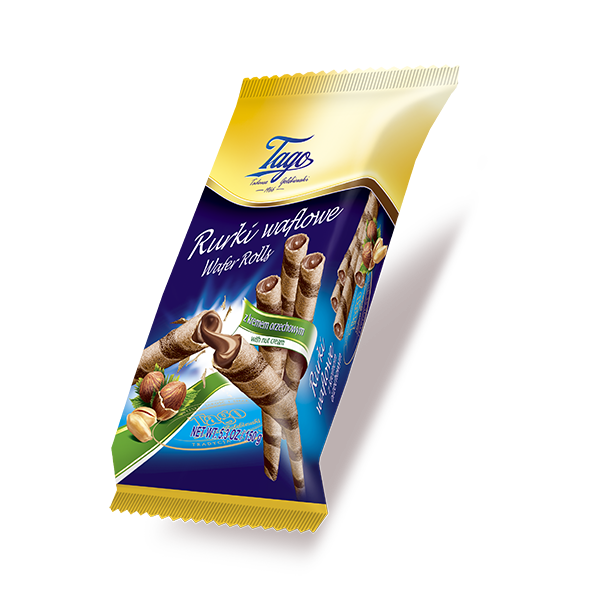 TAGO wafer rolls filled with HAZELNUT CREAM - 150g x 30stk