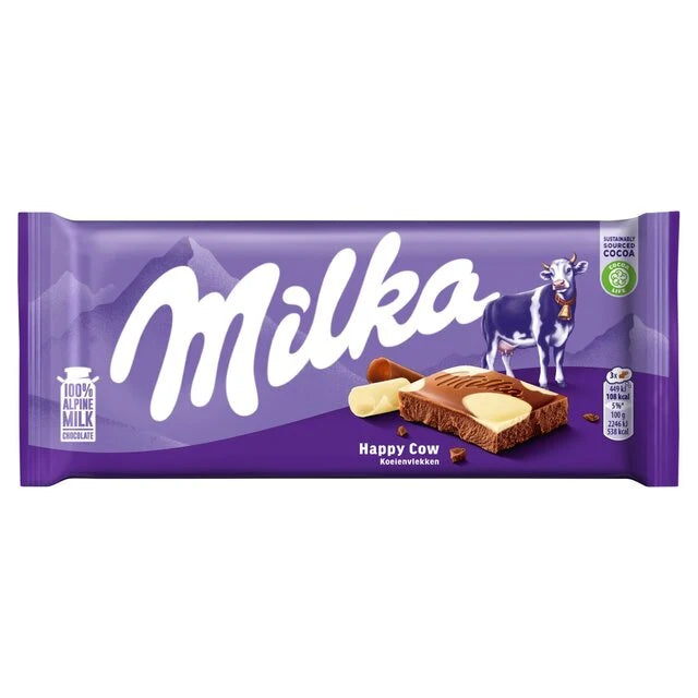 MILKA HAPPY COW ALPINE MILK & WHITE CHOCOLATE 90G x 24stk