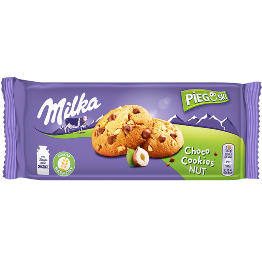 MILKA PIEGUSKI CHOCOLATE AND NUTS COOKIES 135G x 24stk