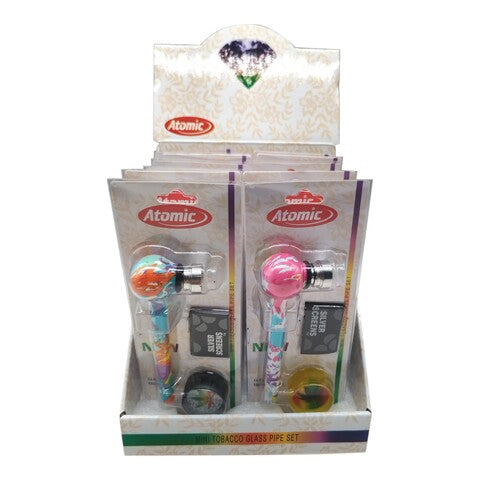 Glaspipa 11,5cm + 2-d Grinder & Screens 12Stk