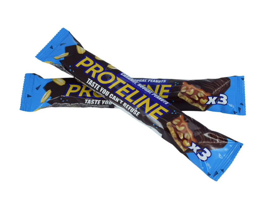 BAR PROTELINE glazed bar with CARAMEL NOUGAT PEANUTS - 100G x 20STK