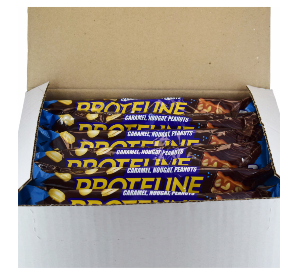 BAR PROTELINE glazed bar with CARAMEL NOUGAT PEANUTS - 100G x 20STK