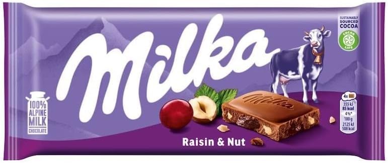 Milka Raisins&Nuts Alpine Milk Chocolate - 90g x 23stk