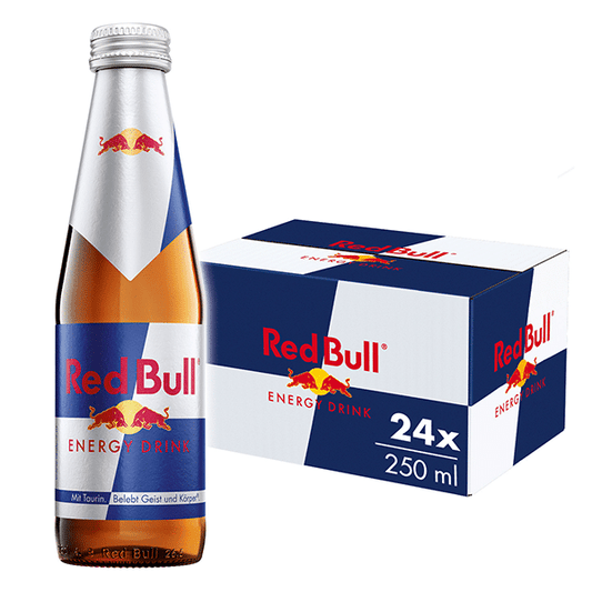 RED BULL ENERGY DRINK BOTTLE 250ML GLASS x 24stk