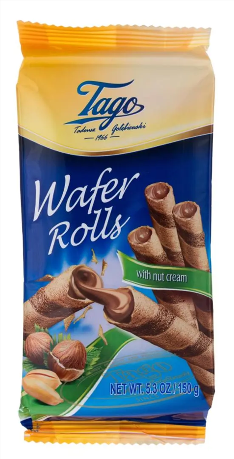 TAGO wafer rolls filled with HAZELNUT CREAM - 150g x 30stk