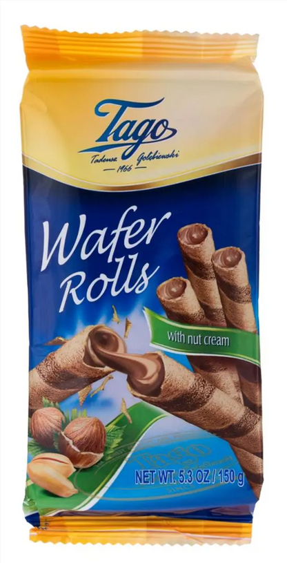 TAGO wafer rolls filled with HAZELNUT CREAM - 150g x 30stk