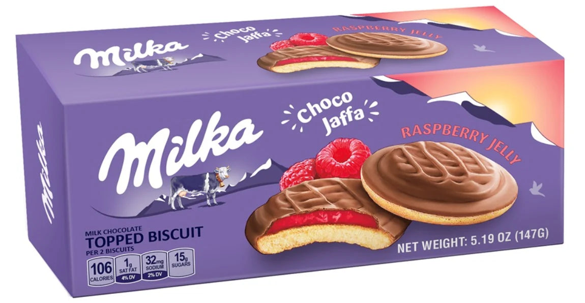 MILKA CHOCO JAFFA SPONGE CAKES WITH RASPBERRY JELLY 147G x 24stk