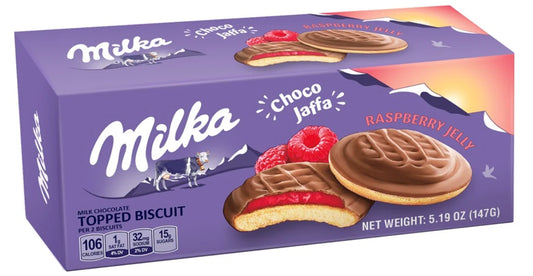 MILKA CHOCO JAFFA SPONGE CAKES WITH RASPBERRY JELLY 147G x 24stk